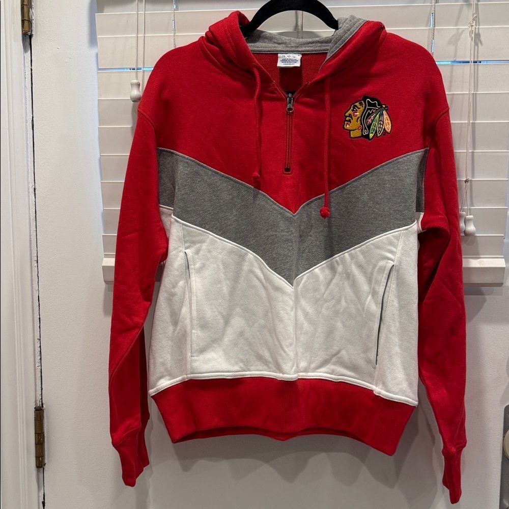 Chicago Blackhawks Champion Red, Gray, and White Zip-Up Men's Sweater